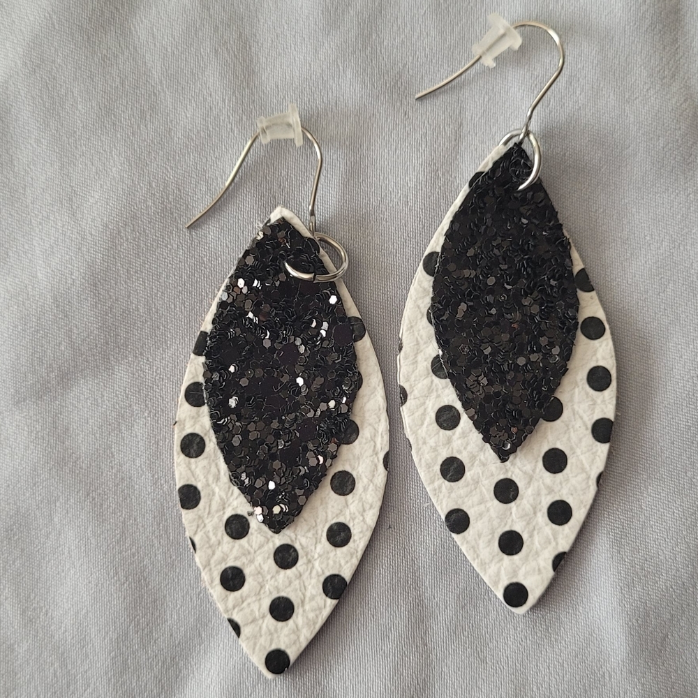 Petite Leather Polka Dot & Glitter Drop Earrings